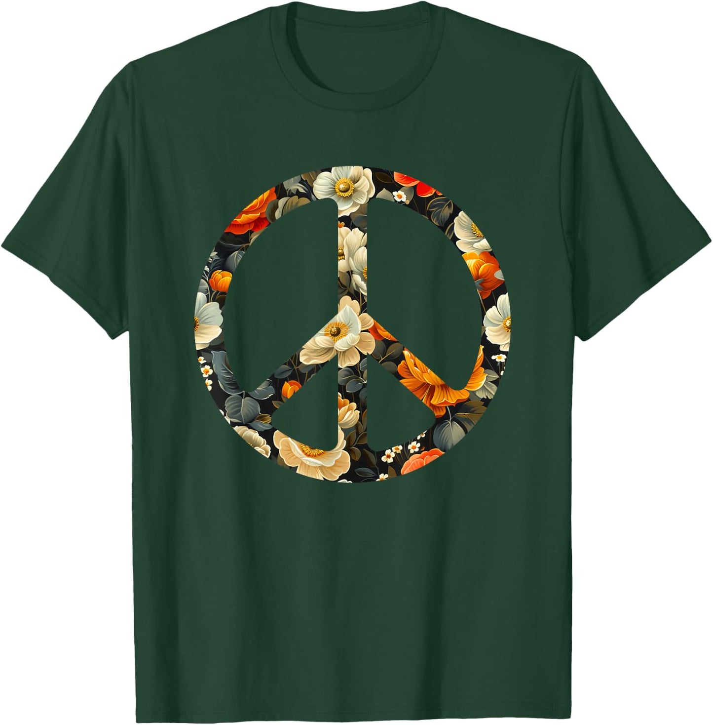 Blooming Harmony Symbol Floral Peace Sign T-Shirt - T-Shirt | Forest
