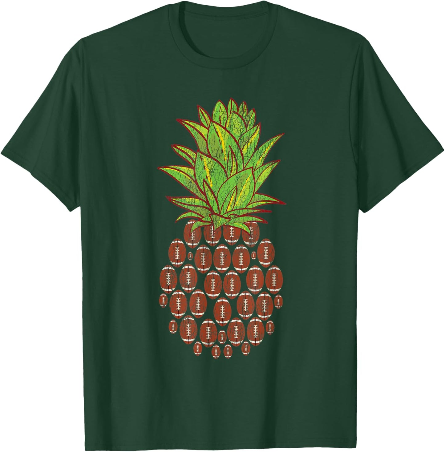 Funny Pineapple Distressed Design Football Sports T-Shirt - T-Shirt | Forest