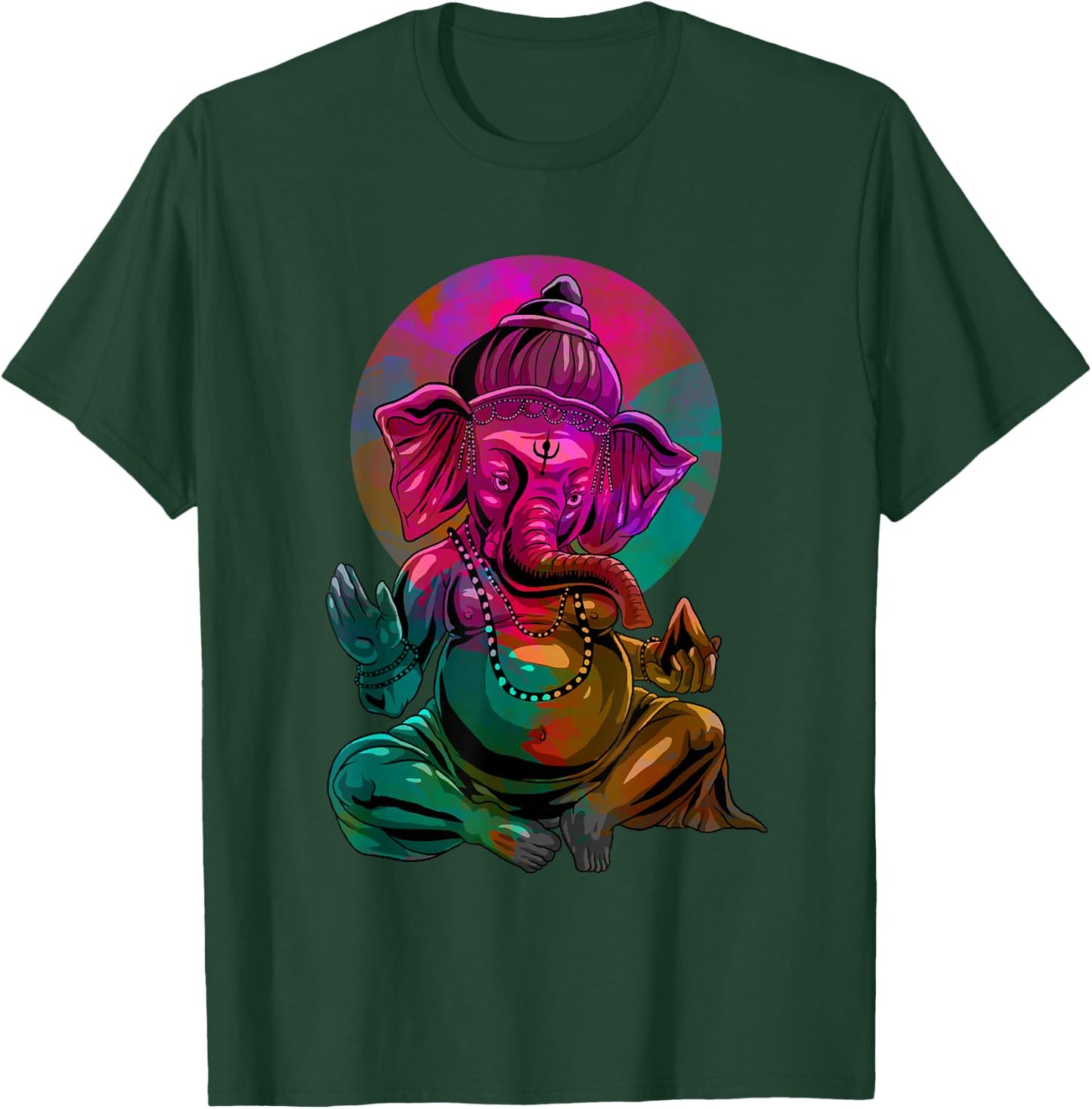 Psychedelic Ganesha Elephant - Spiritual Hindu Art T-Shirt - T-Shirt | Forest