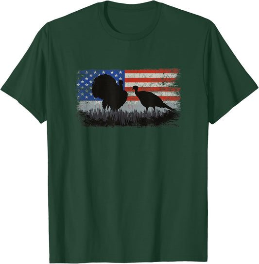 Turkey Hunter - Fun Turkey Hunting Patriotic USA Flag Men T-Shirt - T-Shirt | Forest