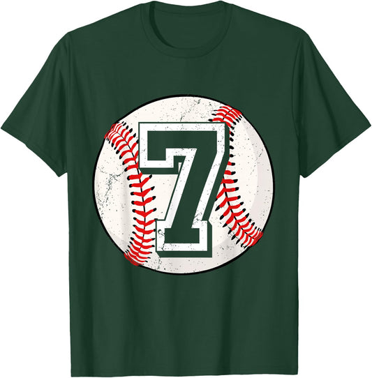 Birthday Boy Number 7 Baseball 7th Birthday Baseball Player T-Shirt - T-Shirt | Forest