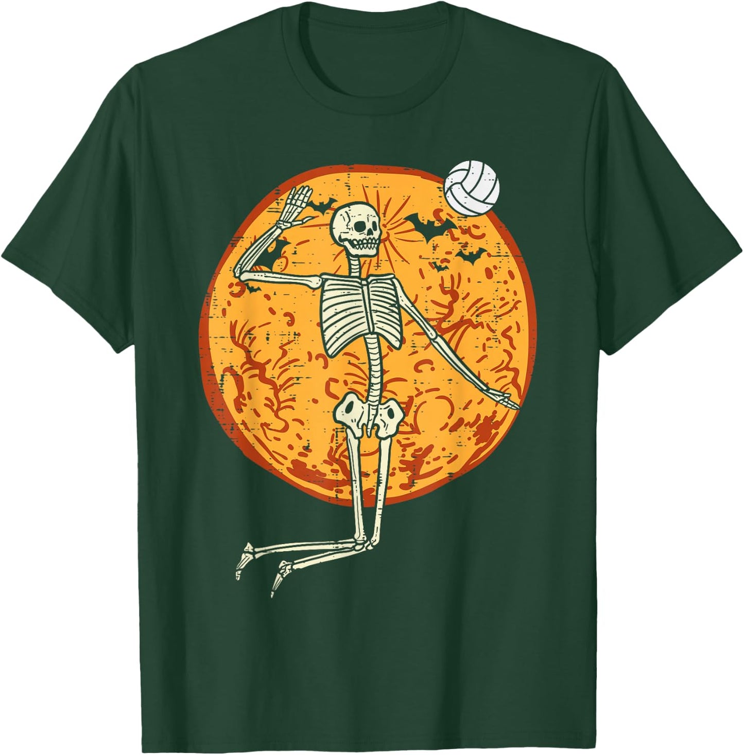 Volleyball Skeleton Full Moon Sports Halloween Girls Women T-Shirt - T-Shirt | Forest
