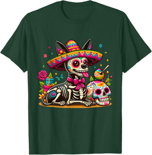 Cinco De Mayo Sugar Skull Xoloitzcuintli Dog Sombrero T-Shirt - T-Shirt | Forest