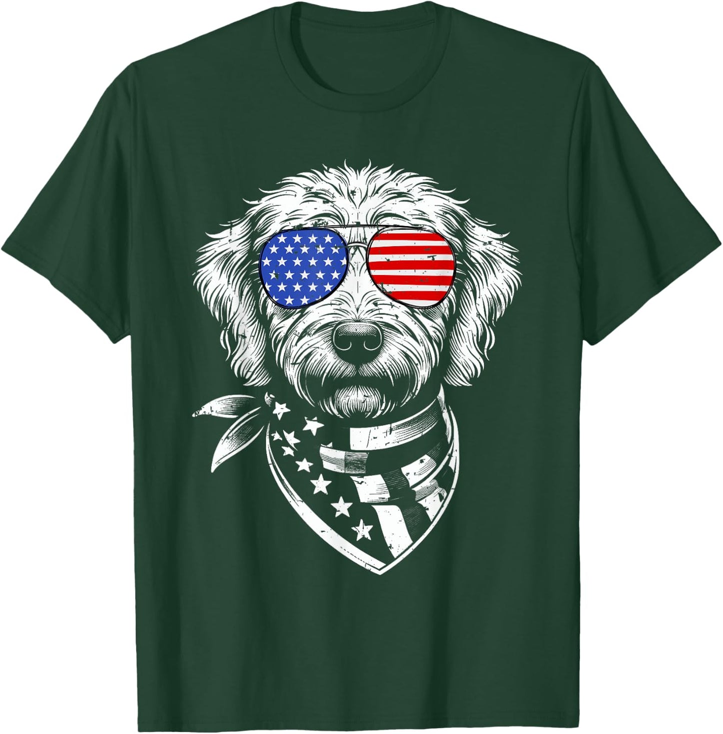 Labradoodle Dog Patriotic 4th of July American US Flag T-Shirt - T-Shirt | Forest