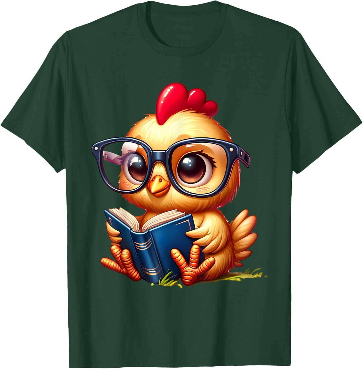 Chicken Reading a Book Farm Animal Chick T-Shirt - T-Shirt | Forest