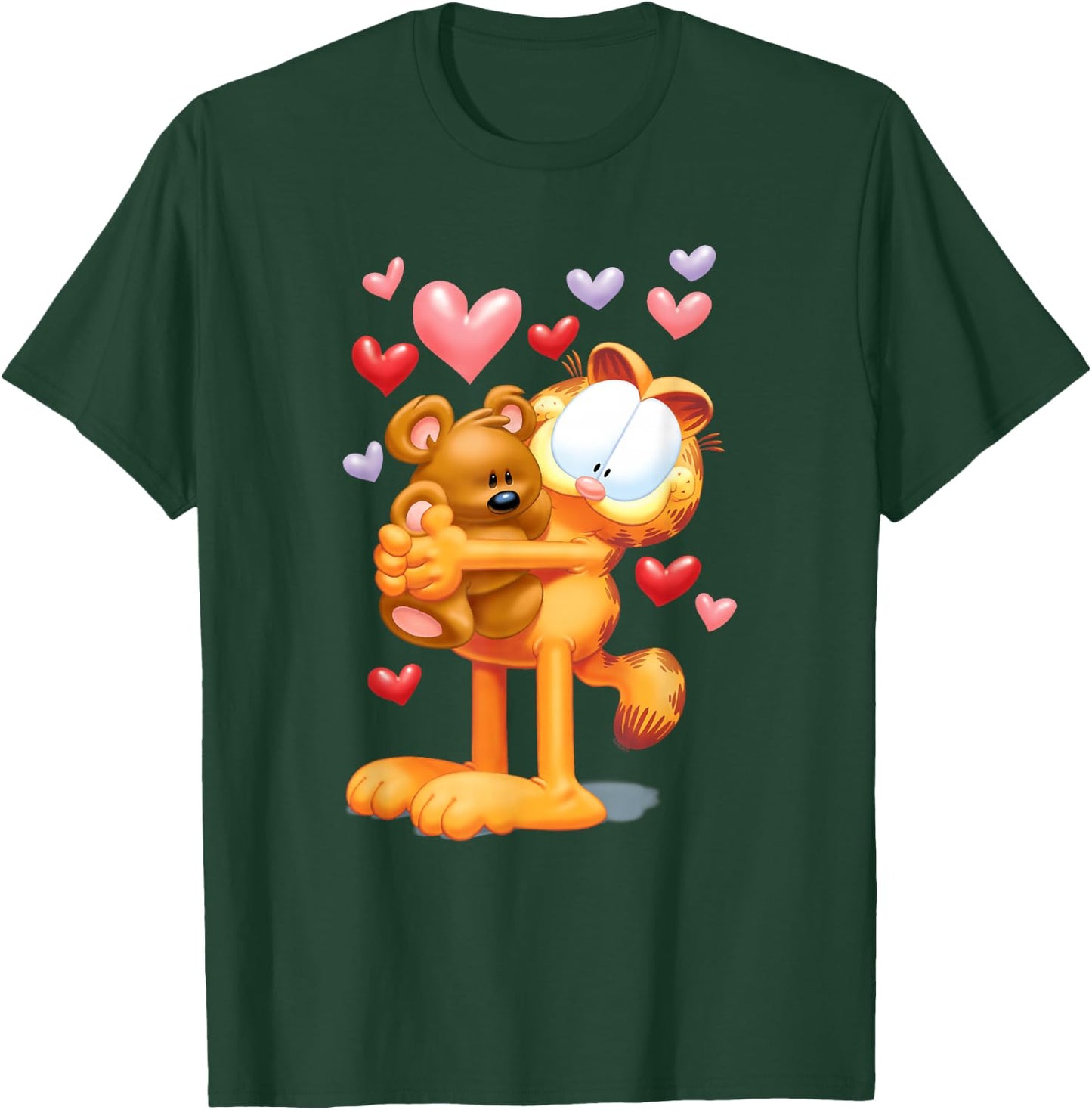 Garfield Hugging Pooky Hearts 3D Valentine's Day Cartoon Cat T-Shirt - T-Shirt | Forest