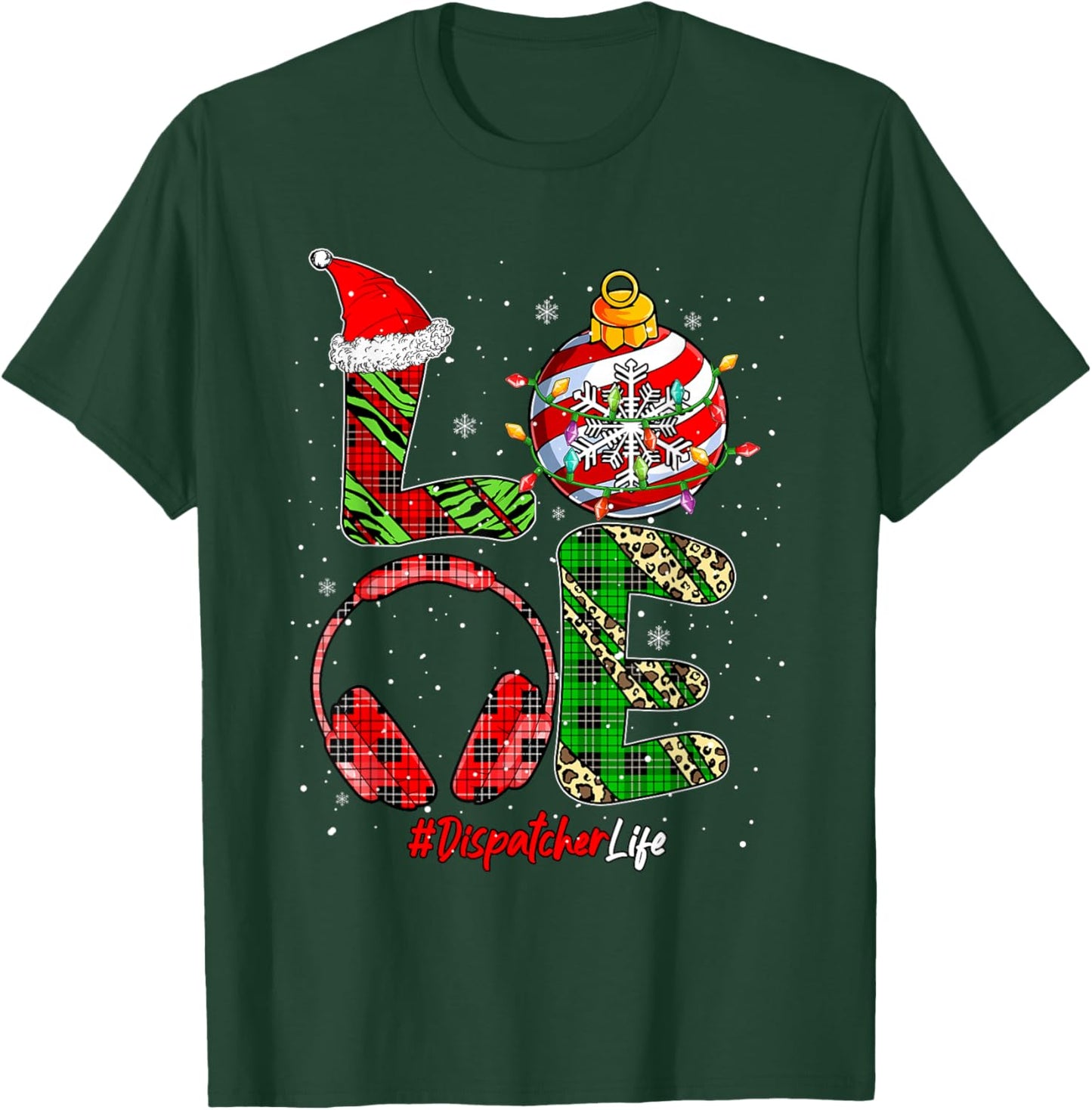 LOVE Dispatcher Job Christmas Leopard Colorful Costume Team T-Shirt - T-Shirt | Forest