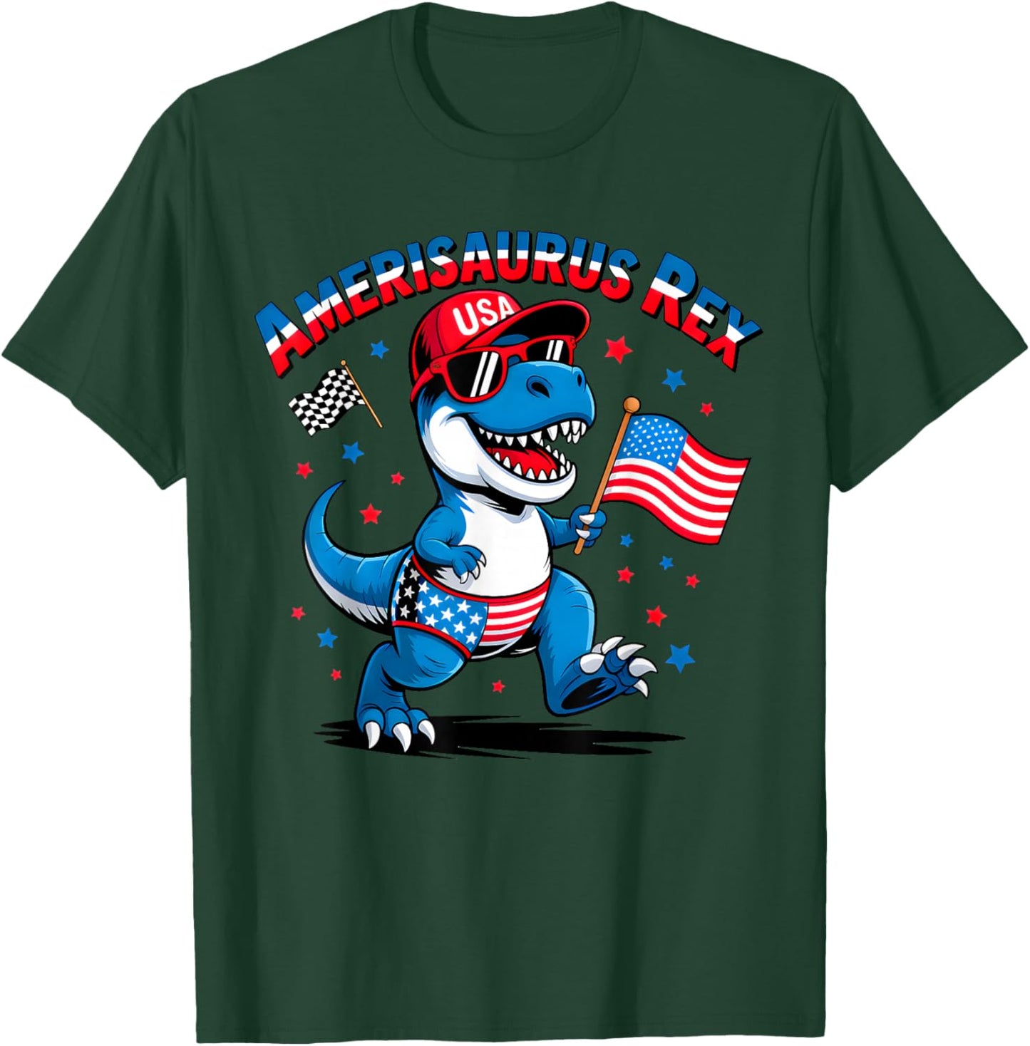 Funny Dinosaur 4th of July Boys Girls Men Amerisaurus T Rex T-Shirt - T-Shirt | Forest