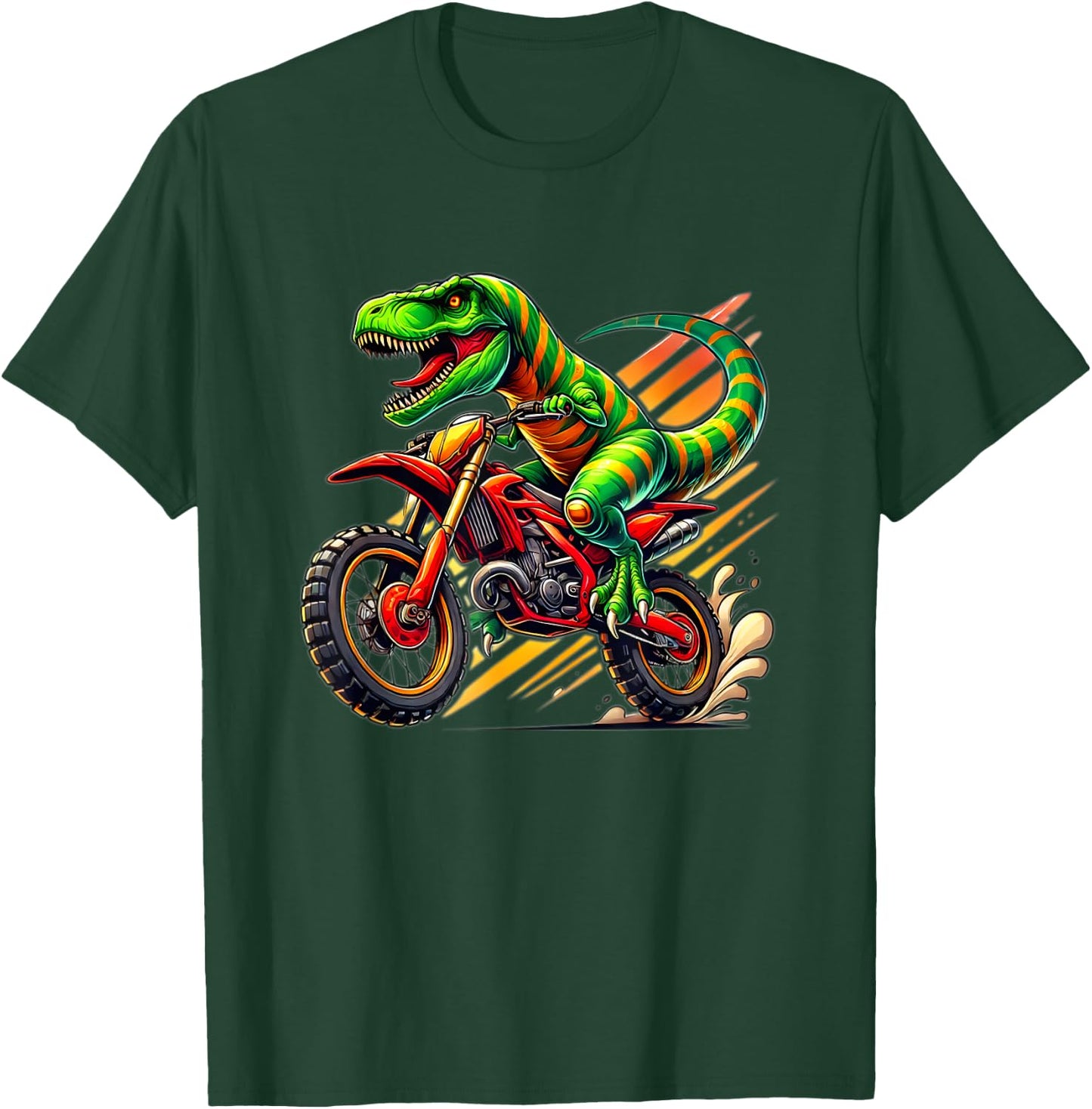 Funny Dirt Bike Boys Kids Dinosaur Motorcycle Riding T-Shirt - T-Shirt | Forest