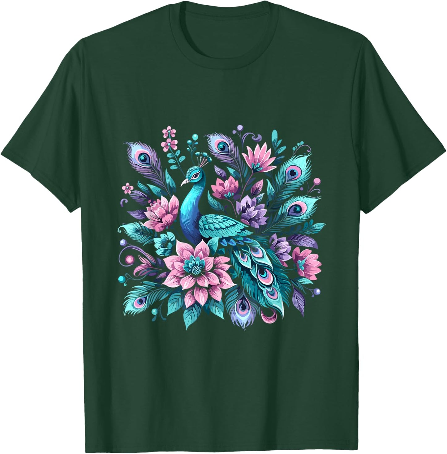 Beautiful Floral Flower Peacock T-Shirt - T-Shirt | Forest