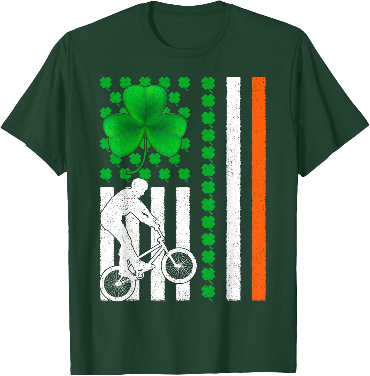 Shamrock Irish American Flag BMX Cycling St Patrick's Day Women Kids Men T-Shirt - T-Shirt | Forest