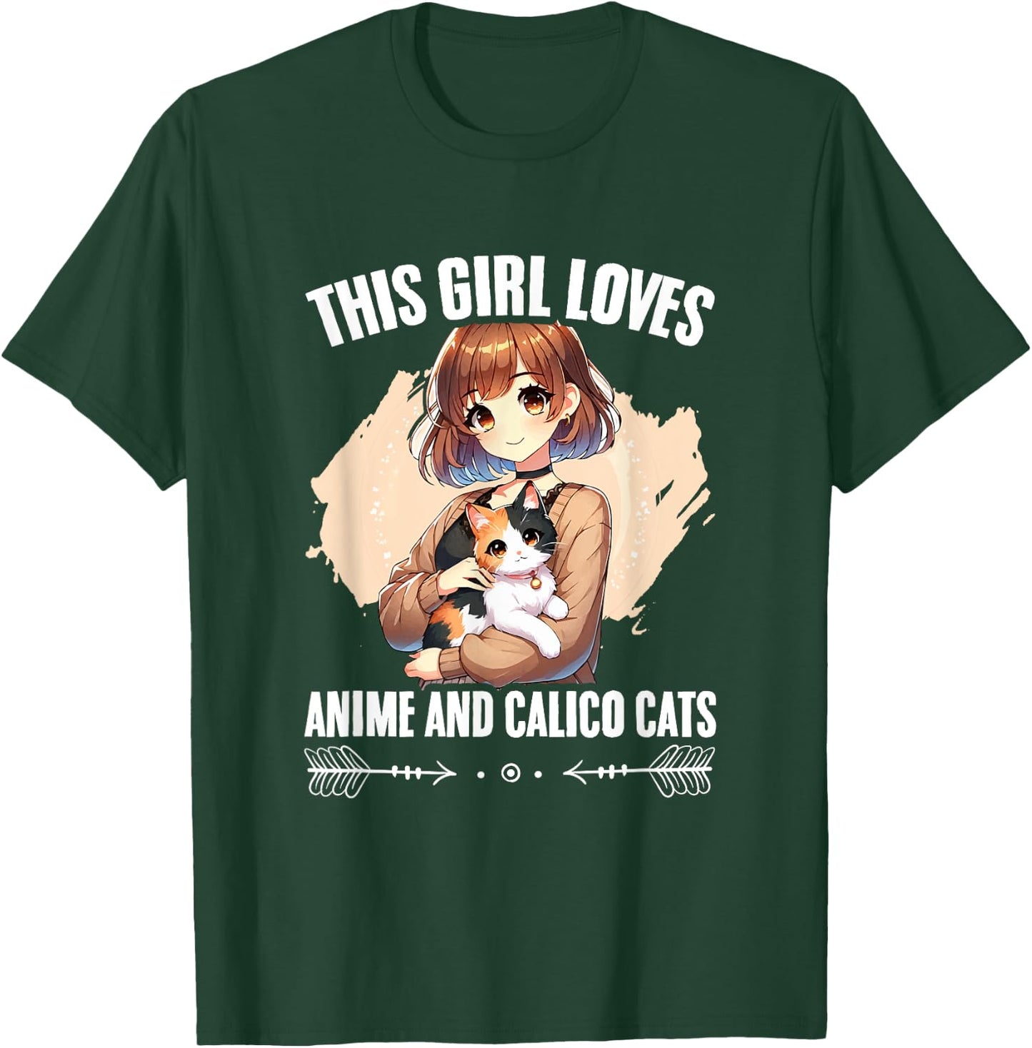 Kawaii Feline Animal Japan Anime Girl And Calico Cat Girl T-Shirt - T-Shirt | Forest