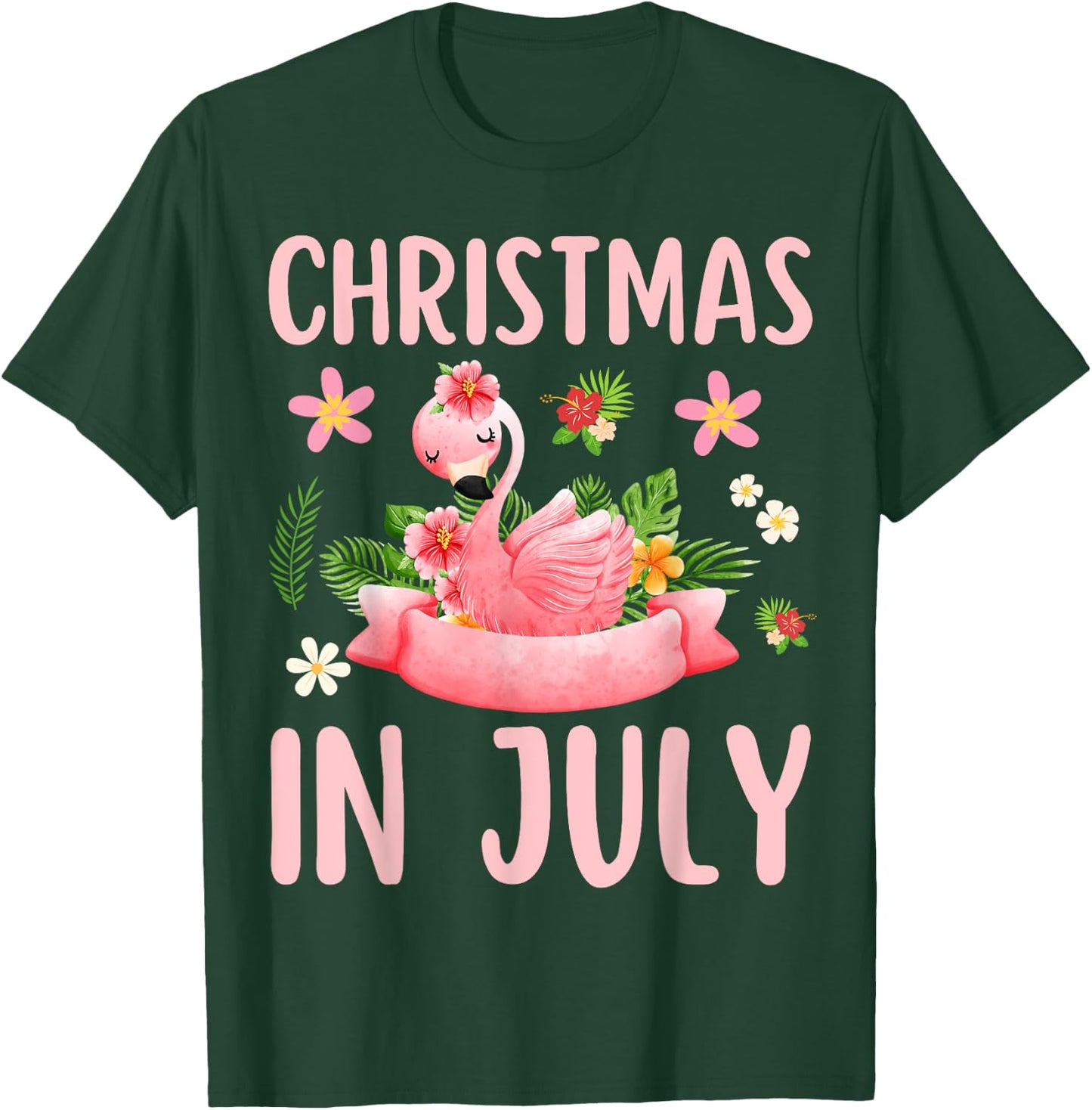 Christmas In July Shirts Pink Flamingo T-Shirt - T-Shirt | Forest