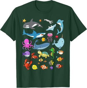 Funny Sea Animals Kids Children Ocean Creatures Clownfish T-Shirt - T-Shirt | Forest