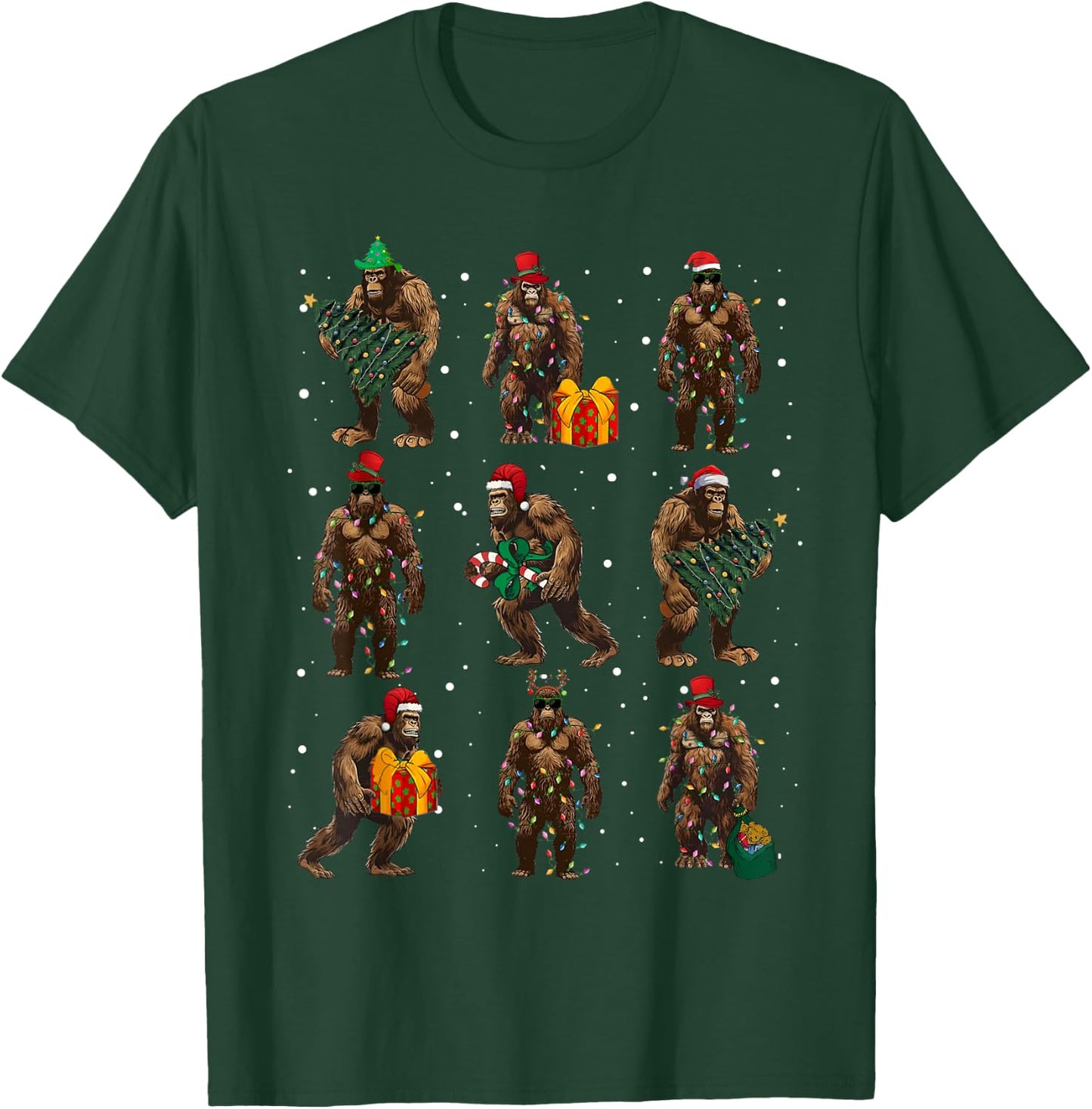 Bigfoot Christmas Tree Lights Xmas Decorations Boys Men PJ T-Shirt - T-Shirt | Forest