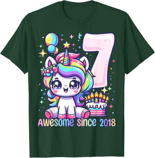 Unicorn 7th Birthday 7 Year Old Unicorn Party Girls Outfit T-Shirt - T-Shirt | Forest