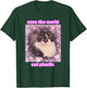 Cat Graphic with Funny Slogan Save The World Eat Plastic y2k T-Shirt - T-Shirt | Forest
