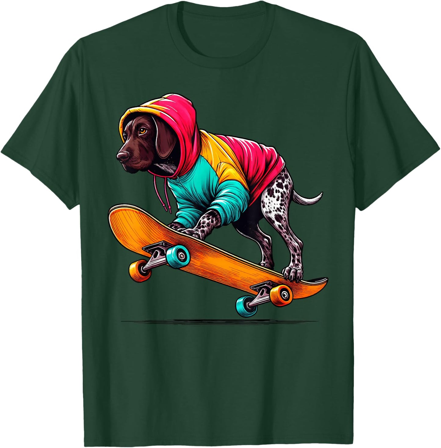 Cool German Shorthaired Pointer Dog Skateboarding Art T-Shirt - T-Shirt | Forest