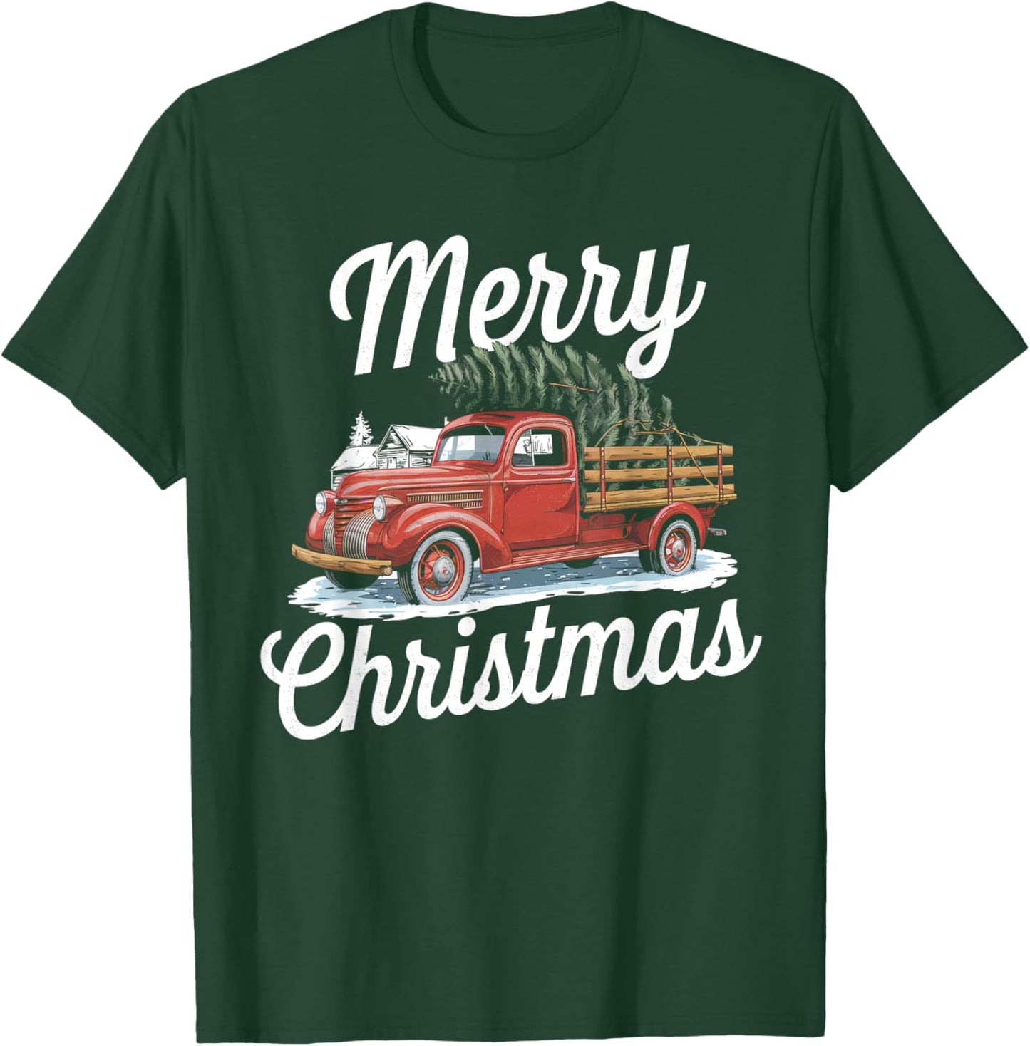Merry Christmas Truck Xmas Tree Xmas Light Men Women Kids T-Shirt - T-Shirt | Forest