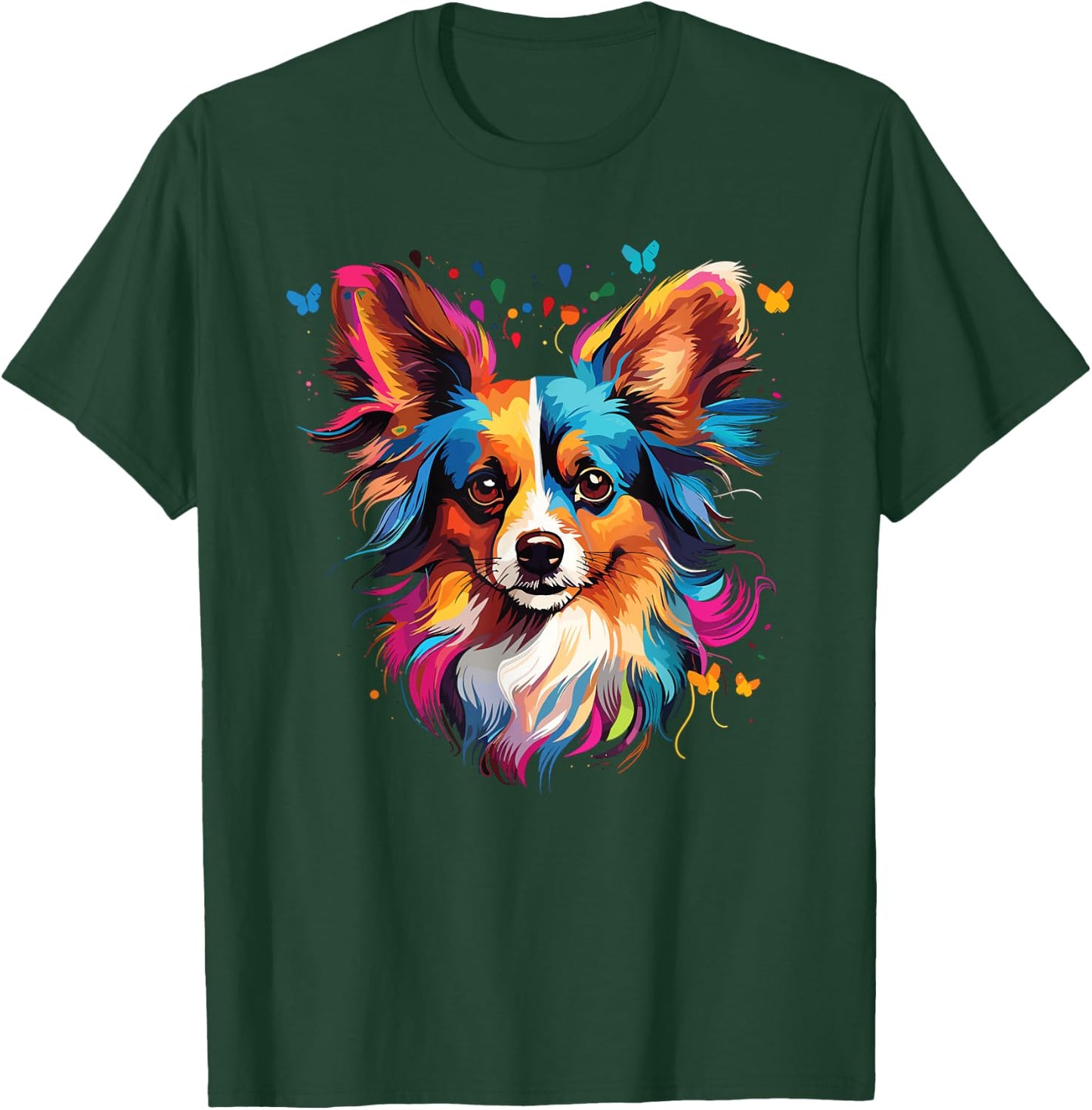 Watercolor Colorful Papillon Dog Women Kids T-Shirt - T-Shirt | Forest