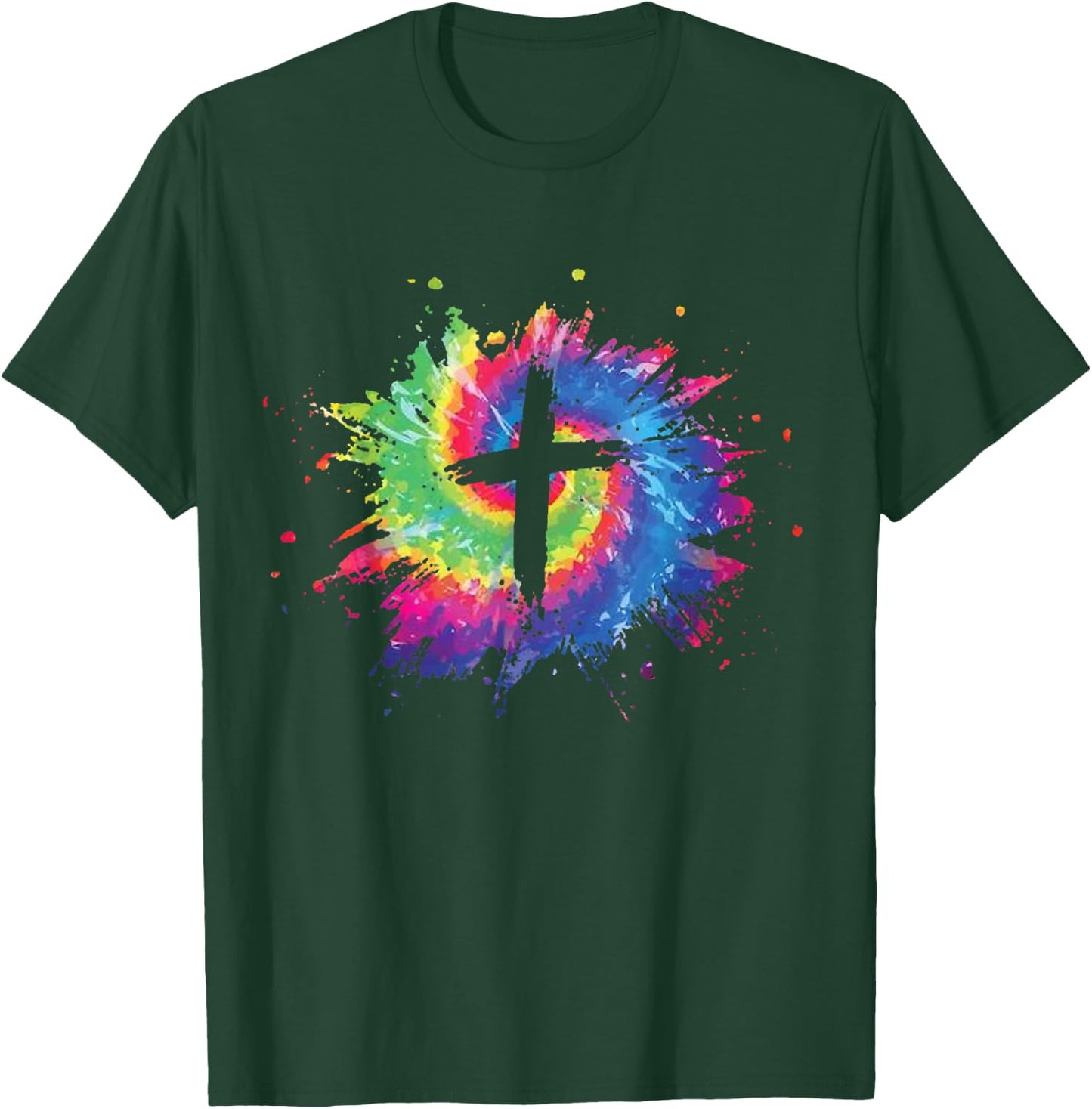 Tie Dye Cross God Jesus Faith Hippie Christian Men Women T-Shirt - T-Shirt | Forest