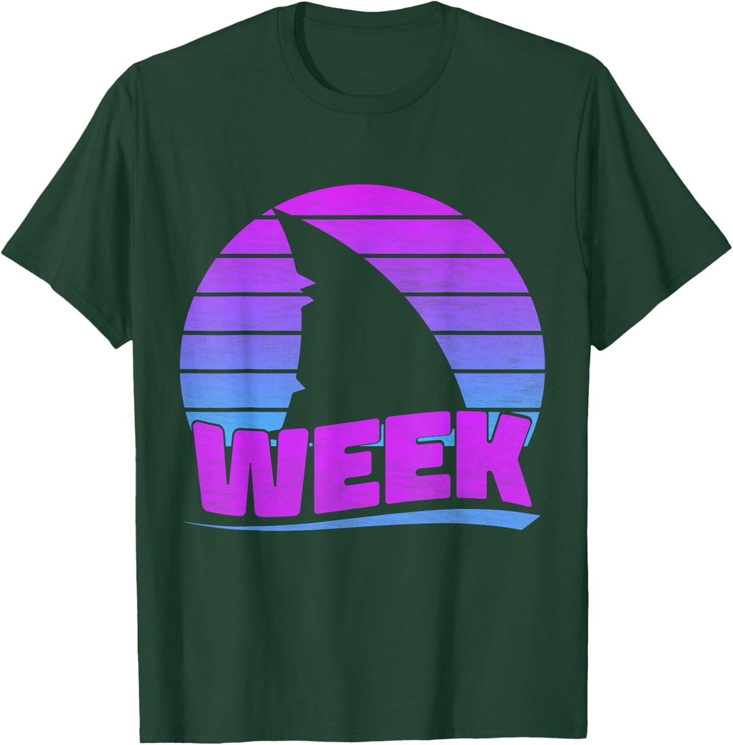 2025 Week Retro Shark Fin Lover Sea Ocean Animal Summer Trip Men Women Kids T-Shirt - T-Shirt | Forest