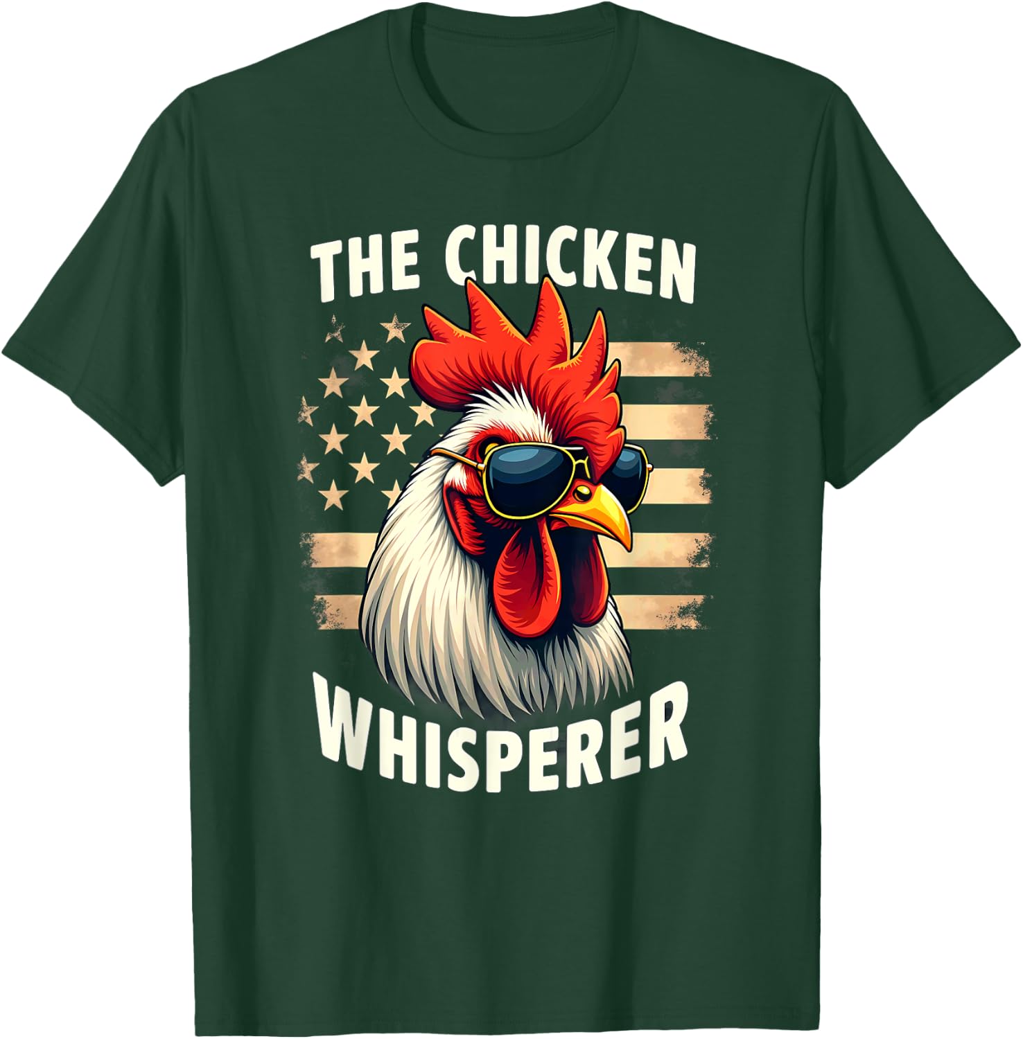 Farmer US Flag Chicken Whisperer Rooster T-Shirt - T-Shirt | Forest