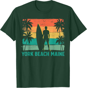 Summer Surf Vintage Maine York Beach Surfing Men Women Kids T-Shirt - T-Shirt | Forest