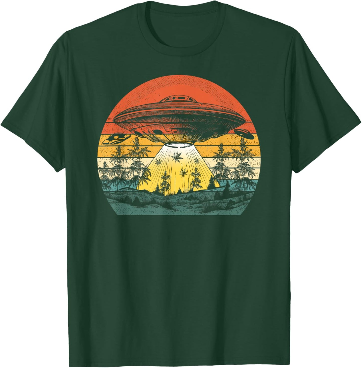 Vintage Alien Weed UFO Abduction Marijuana Cannabis Funny T-Shirt - T-Shirt | Forest