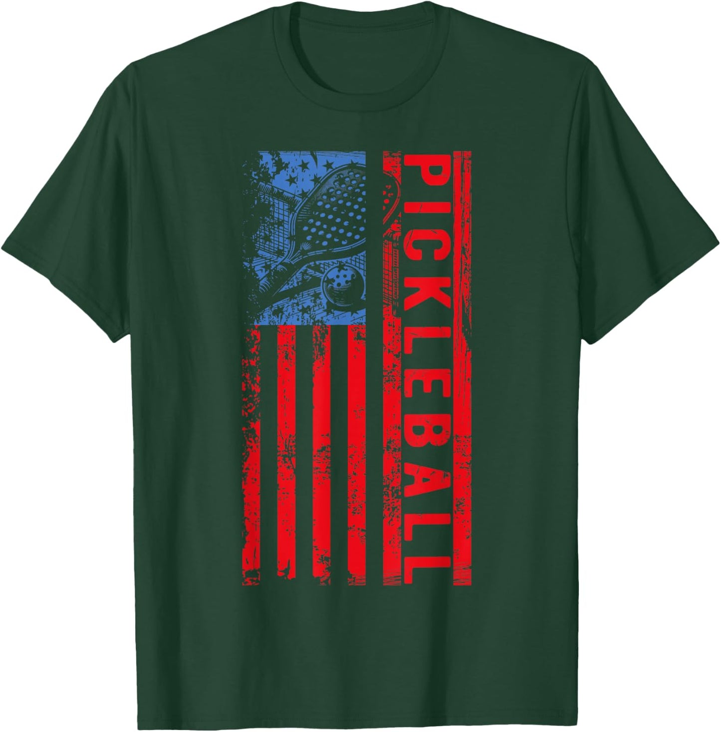 US Flag Pickleball American Pickleball Player T-Shirt - T-Shirt | Forest