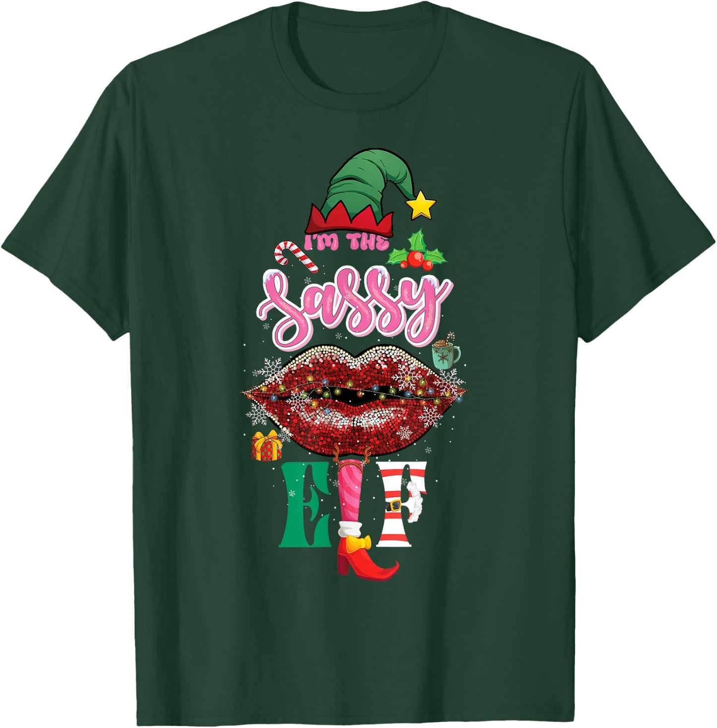 Funny Christmas Clothing I'm The Sassy Elf Sweet Lips Xmas T-Shirt - T-Shirt | Forest