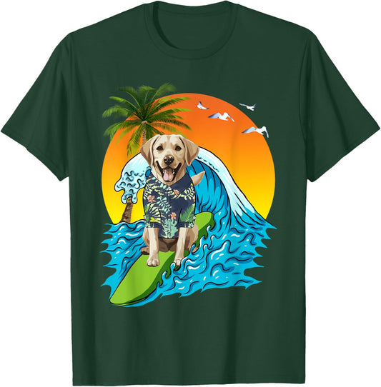Labrador Retriever Dog Surfing Surfer Hawaii Summer Vibes Men Women Kids T-Shirt - T-Shirt | Forest
