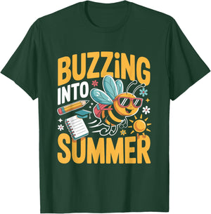 Buzzing Into Summer Cute Bee Teacher Student End of School T-Shirt - T-Shirt | Forest
