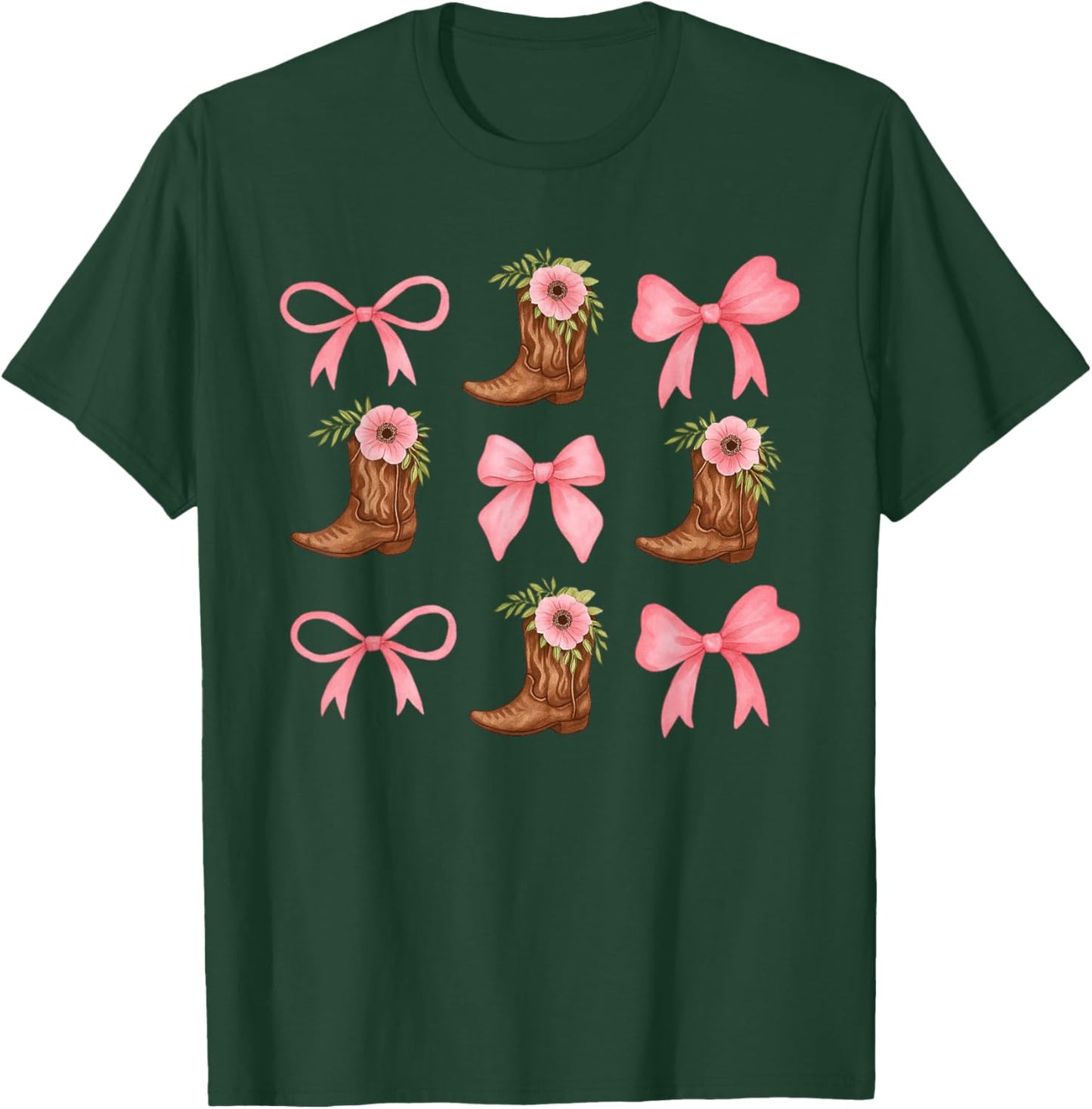 Coquette Pink Bow Cowgirl Boots Western Country Youth Teen T-Shirt - T-Shirt | Forest