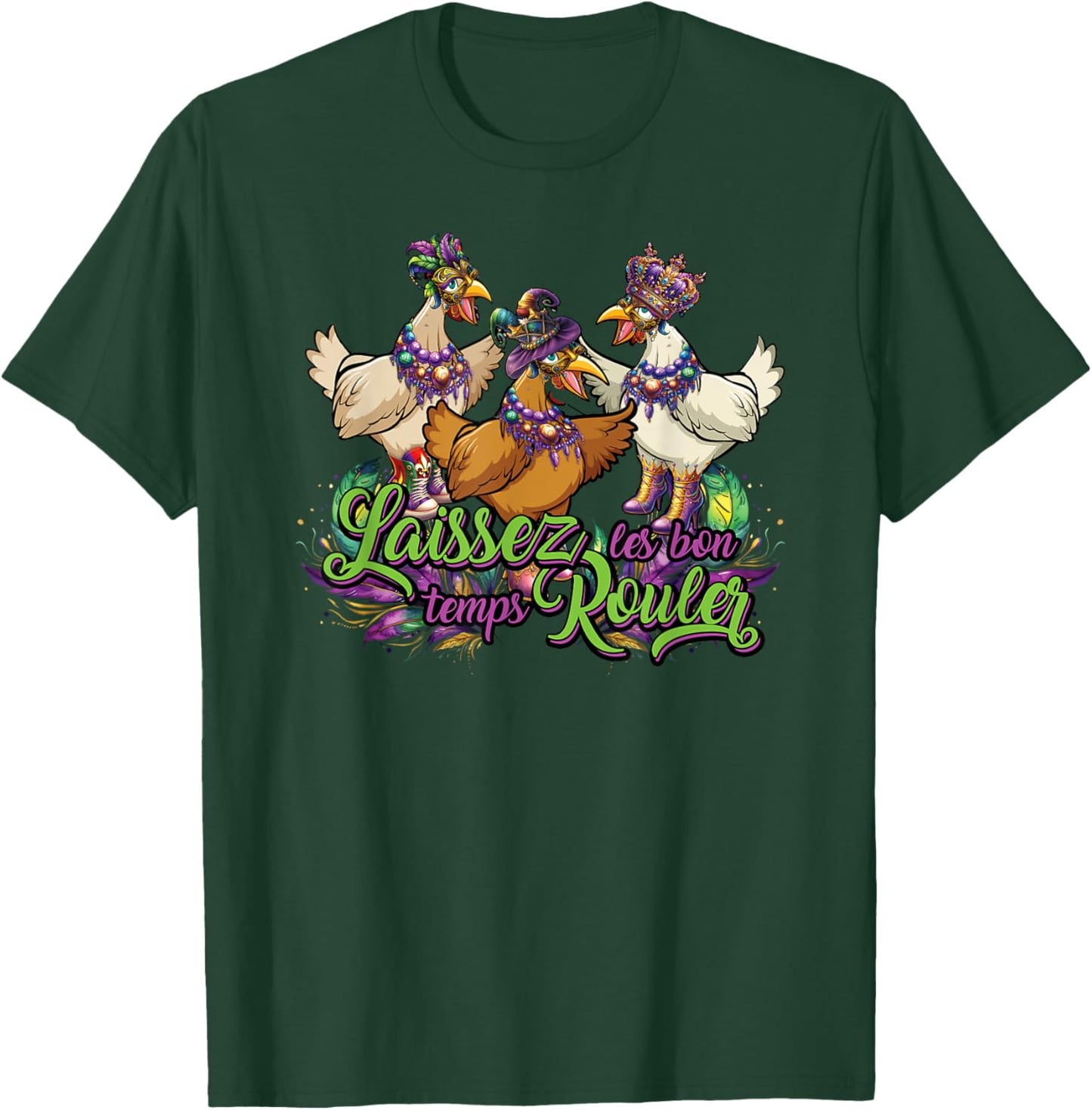 Mardi Gras Chicken Run Chicken Chase Fat Tuesday Carnival T-Shirt - T-Shirt | Forest