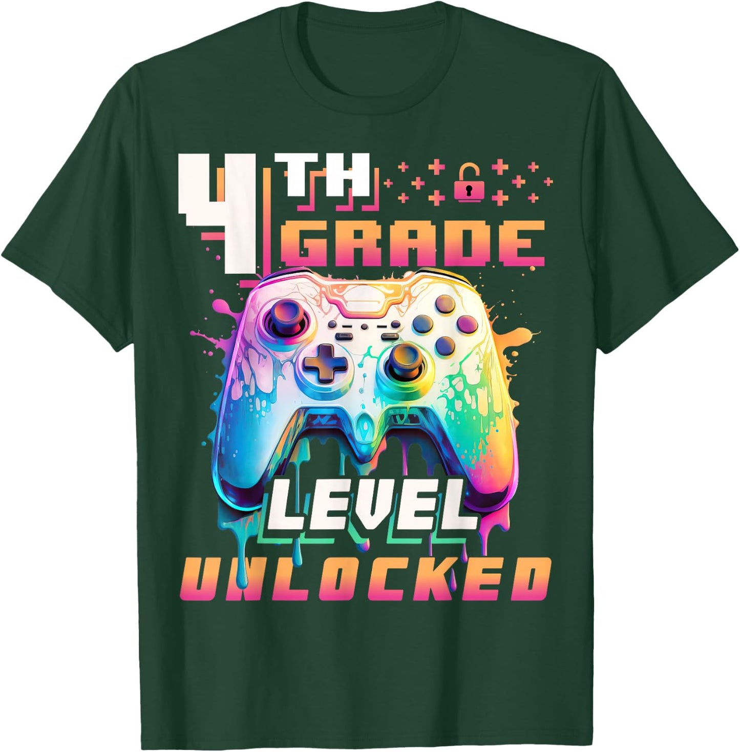 Back to School 4th Grade Boys Gamer First Day School Level T-Shirt - T-Shirt | Forest