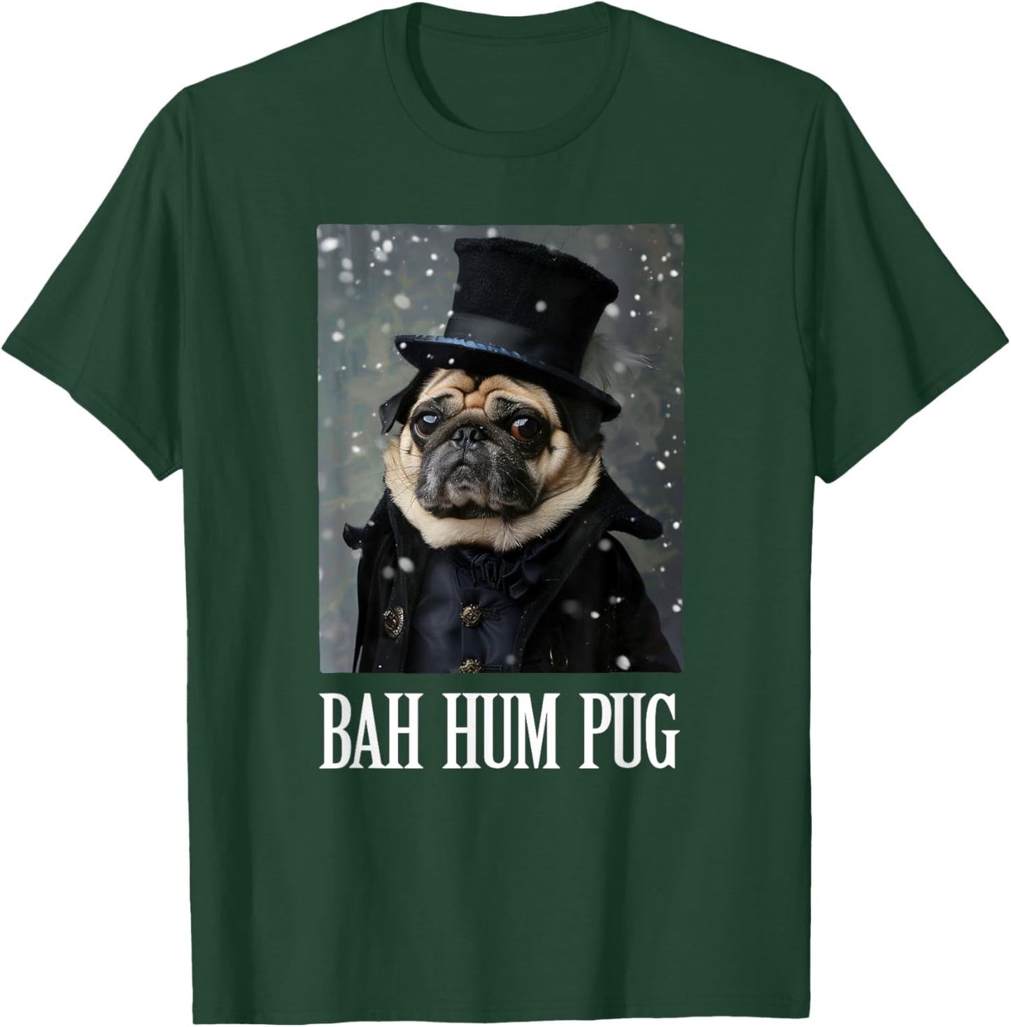 Funny Dog Bah Hum Pug Christmas Pet Holiday Photo Humbug Bug Women Girls Kids T-Shirt - T-Shirt | Forest
