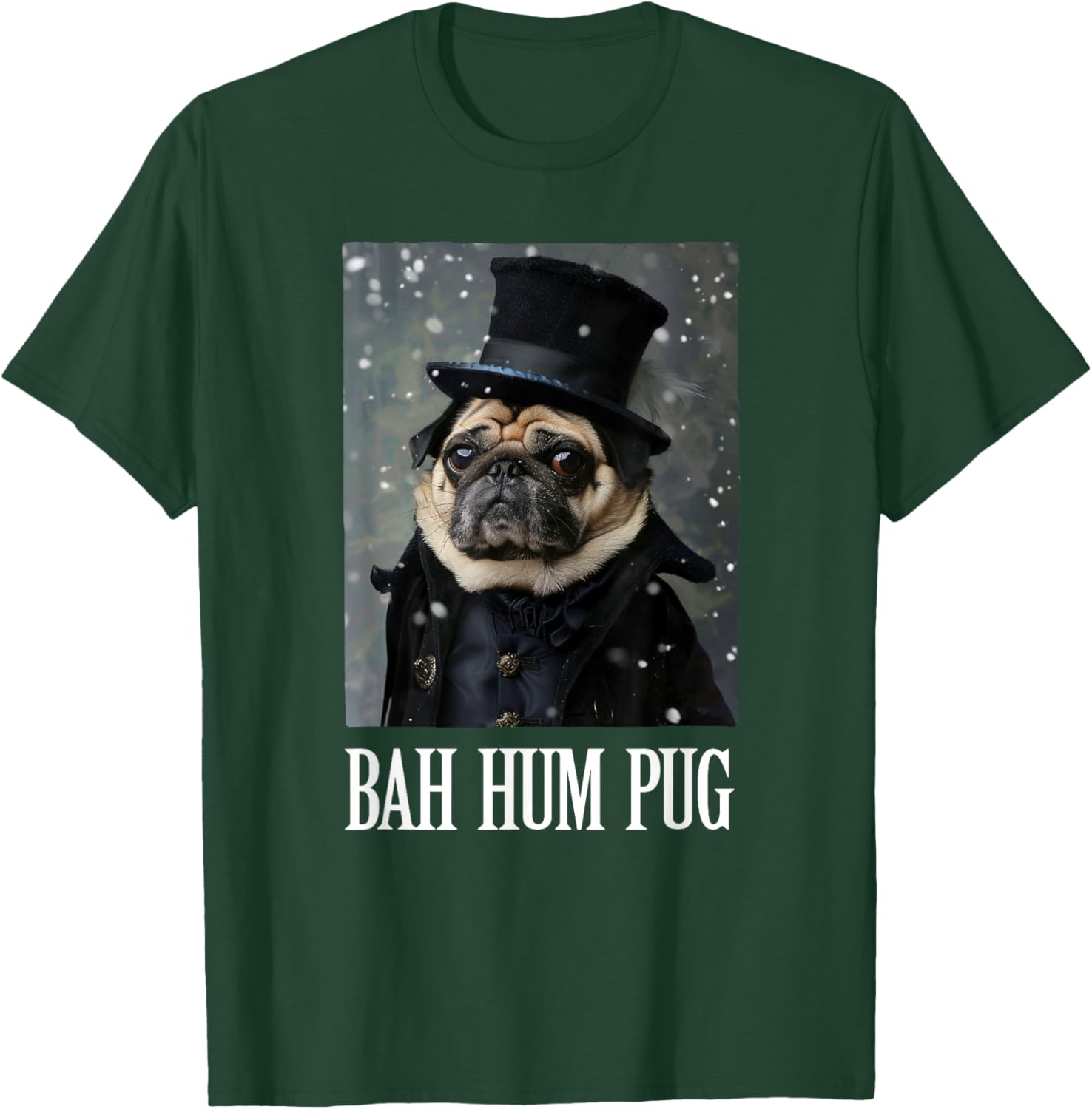 Funny Dog Bah Hum Pug Christmas Pet Holiday Photo Humbug Bug Women Girls Kids T-Shirt - T-Shirt | Forest