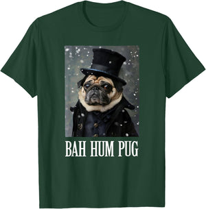 Funny Dog Bah Hum Pug Christmas Pet Holiday Photo Humbug Bug Women Girls Kids T-Shirt - T-Shirt | Forest
