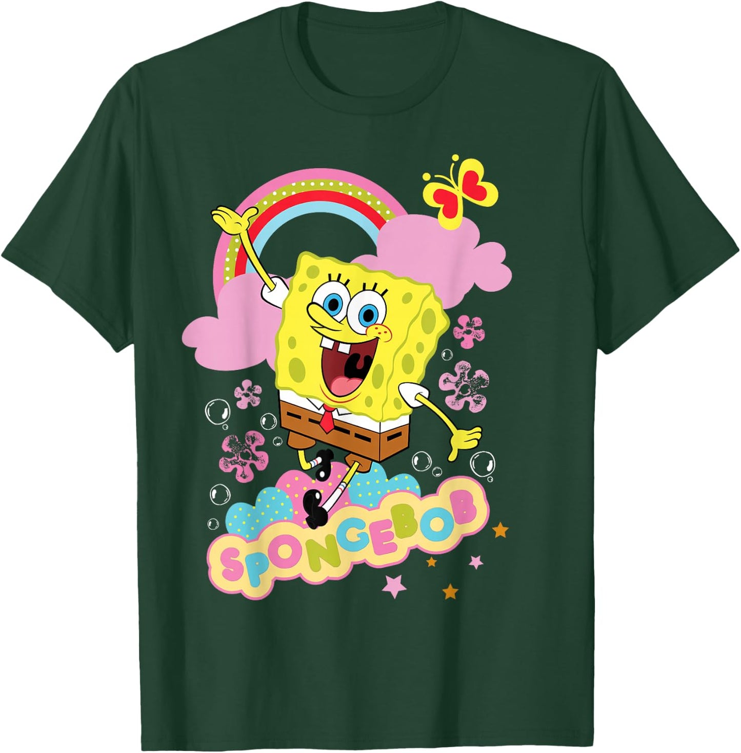 Spongebob Squarepants Flowers and Rainbow T-Shirt - T-Shirt | Forest