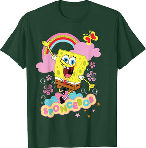 Spongebob Squarepants Flowers and Rainbow T-Shirt - T-Shirt | Forest