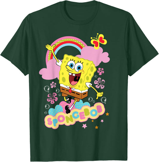 Spongebob Squarepants Flowers and Rainbow T-Shirt - T-Shirt | Forest
