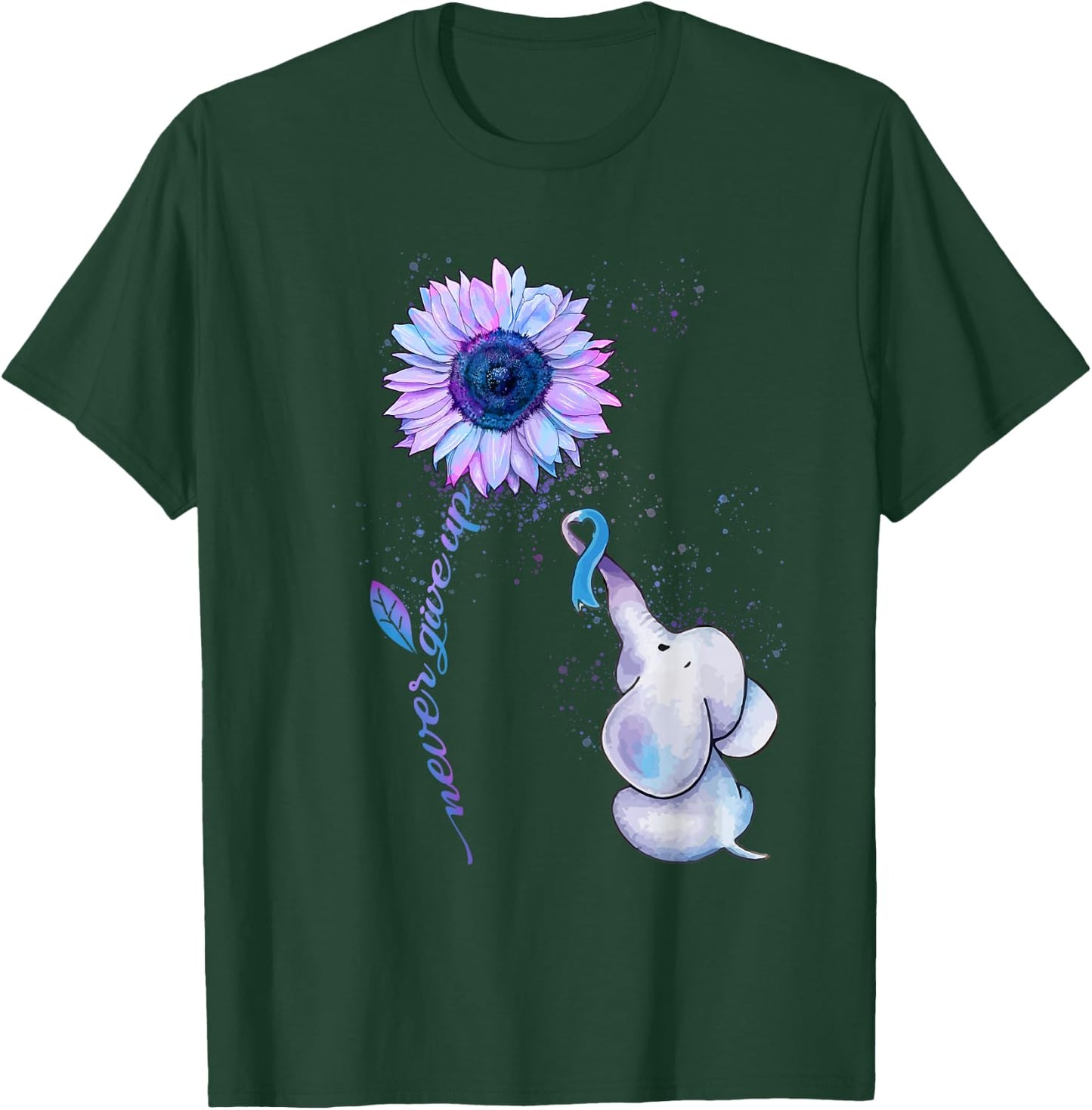 Suicide Prevention Awareness Teal & Purple Ribbon Elephant T-Shirt - T-Shirt | Forest
