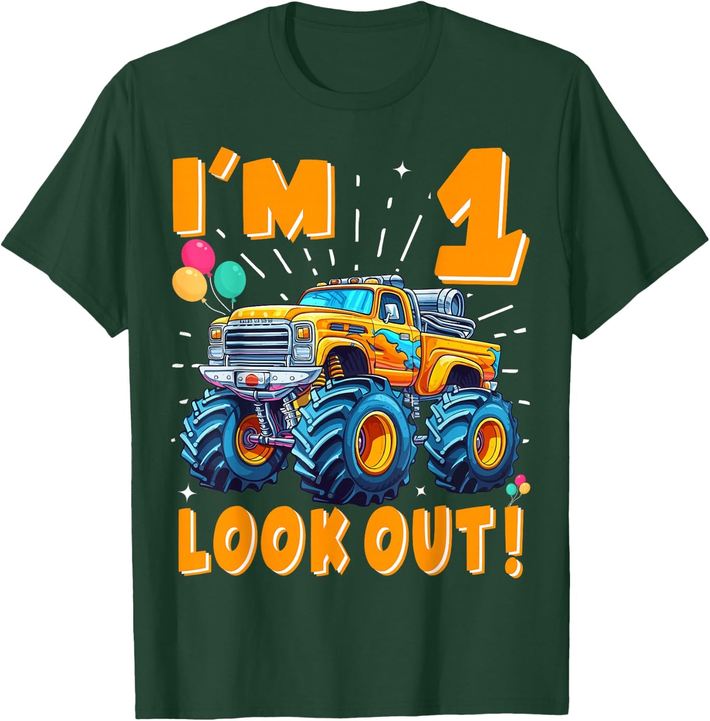 One 1st Birthday Boy Monster Truck Car 1 Year Old T-Shirt - T-Shirt | Forest