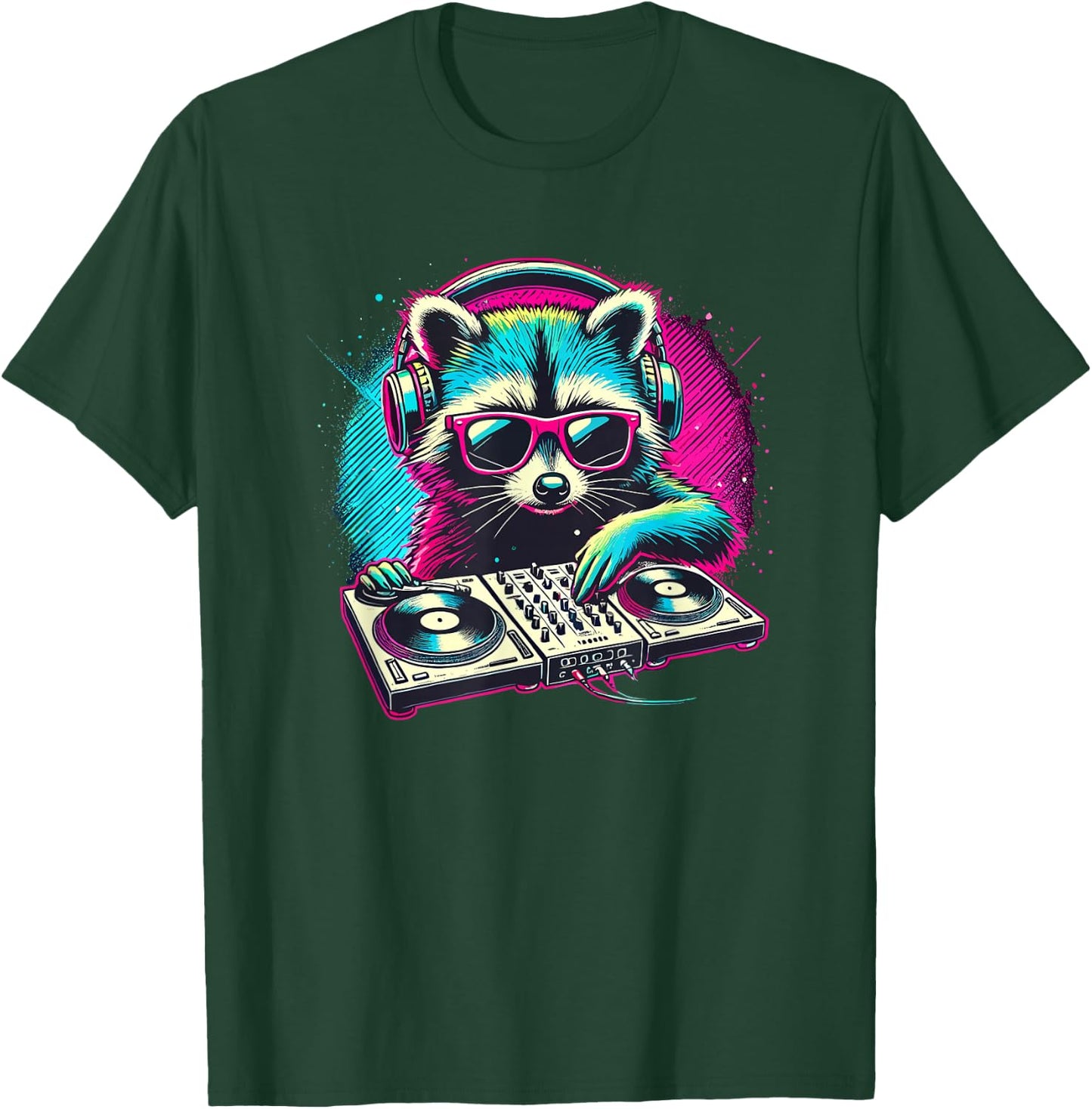 Cute Raccoon DJ Party Music Trash Panda Raccoons T-Shirt - T-Shirt | Forest