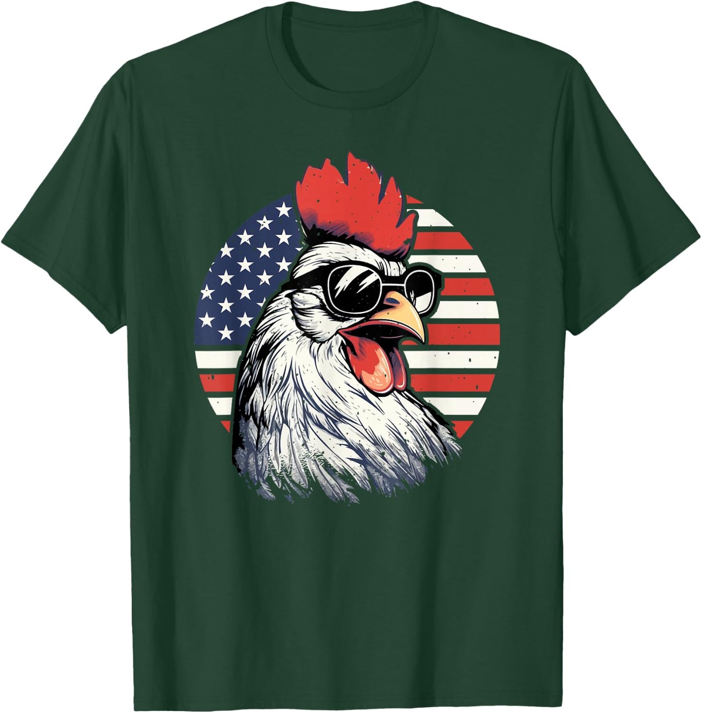 Patriotic Rooster in front of an American Flag 4th of July Kids Men T-Shirt - T-Shirt | Forest