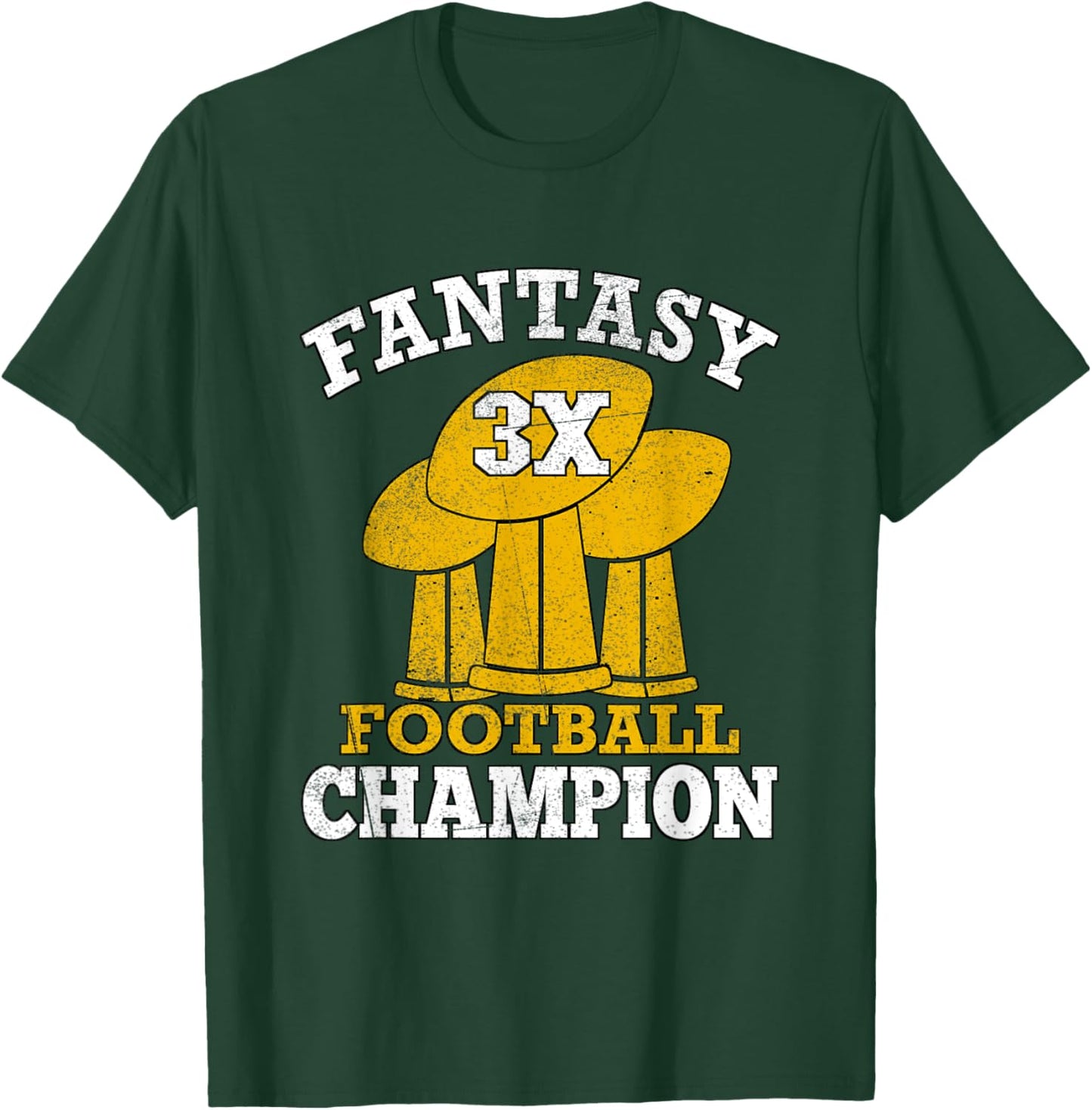Fantasy Football 3x Champion Three Time Champ Fantasy Winner T-Shirt - T-Shirt | Forest