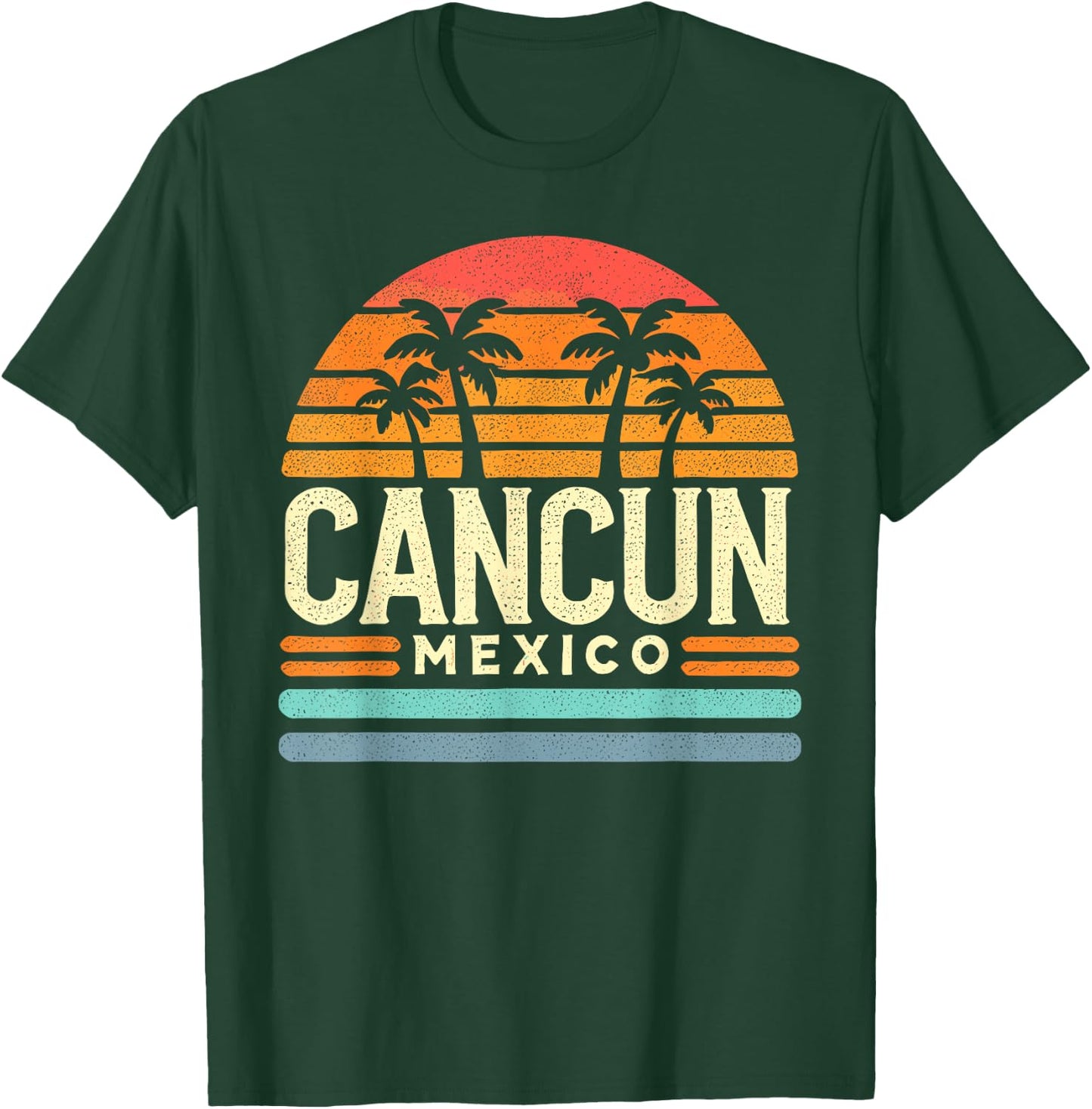 Cancun Designs By ShirtZilla Cancun Mexico Retro Beach Souvenir -Adults , Black, Small T-Shirt - T-Shirt | Forest