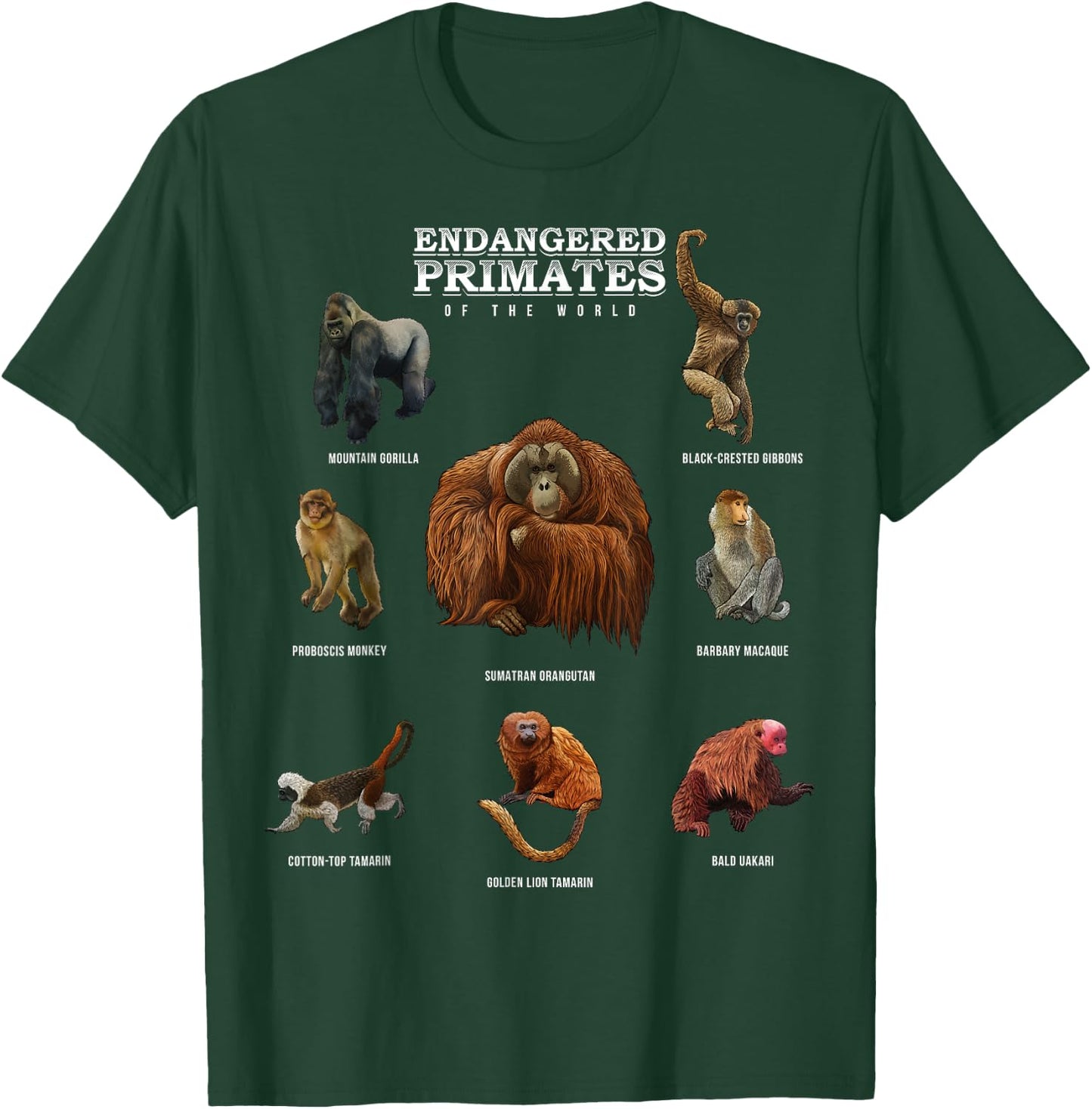 Endangered Primates of the World Shirt Wildlife Zoology Wild T-Shirt - T-Shirt | Forest