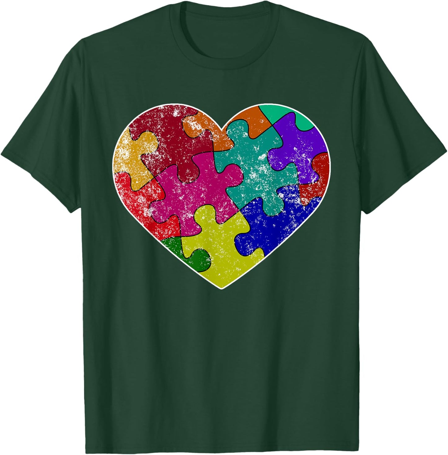 Heart Autism Puzzle Piece Shirt - Autism Vintage Print T-Shirt - T-Shirt | Forest